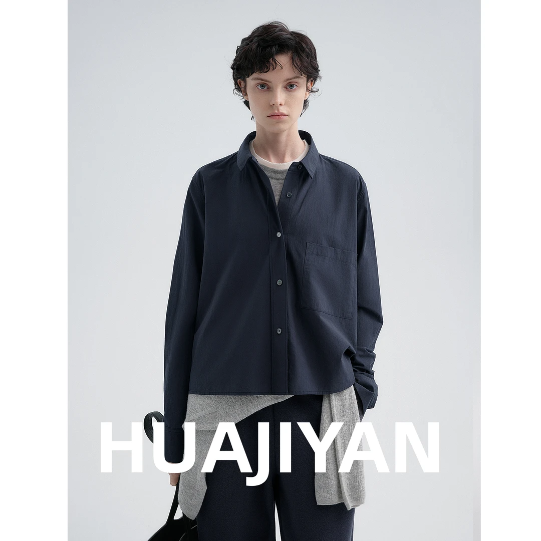 华吉言/HUAJIYAN【弥岛】100棉百搭舒适简约短款衬衫上衣