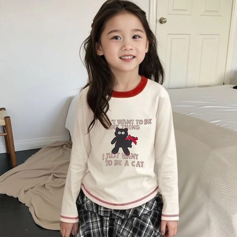 新款卡通动漫透气女童长袖春秋圆领百搭白色T恤儿童洋气韩版