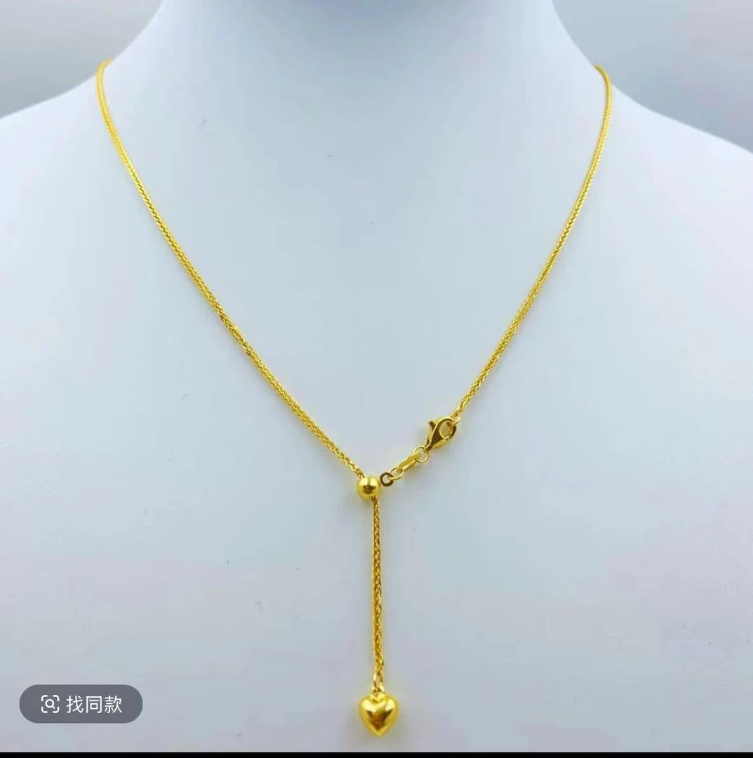 45cm可调节龙虾扣 足金999黄金肖邦链锁骨素链项链