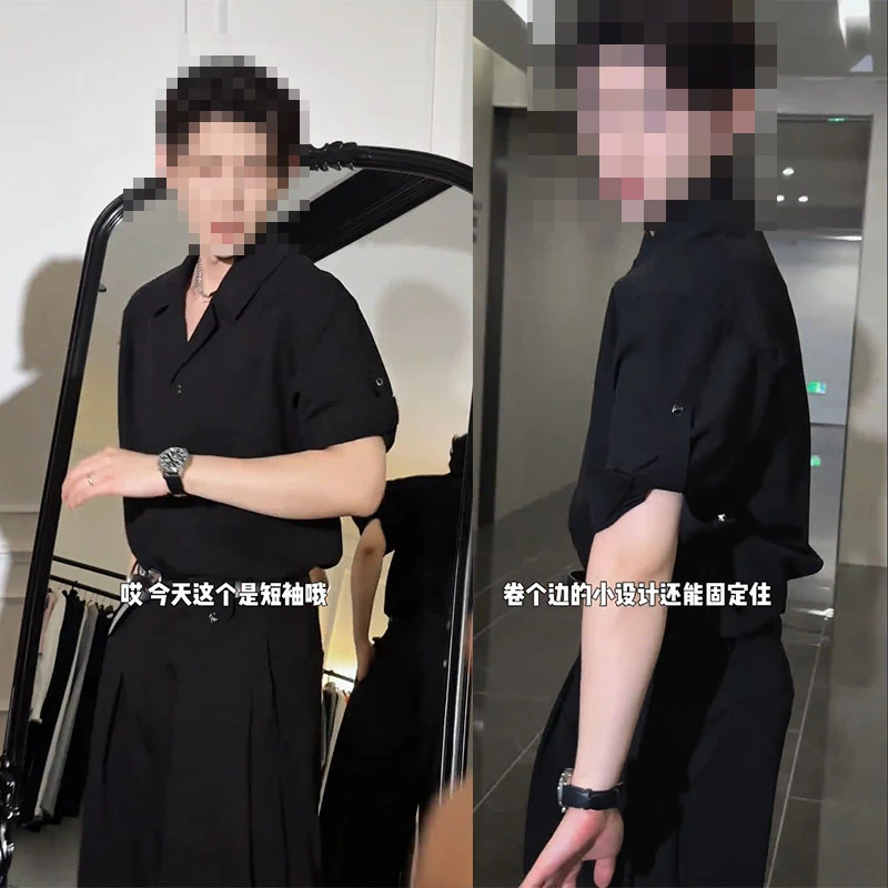 龙刀刀夏季新款潮流简约上衣高级感复古宽松衬衫阔腿长裤休闲套装