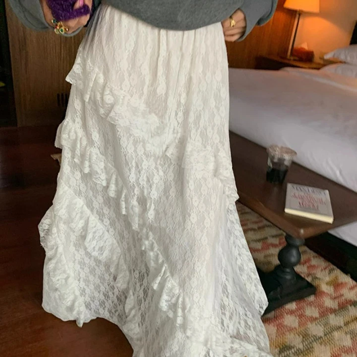 【有里布】半身裙女2025新款a字半身长裙半裙蕾丝高腰显瘦D0415