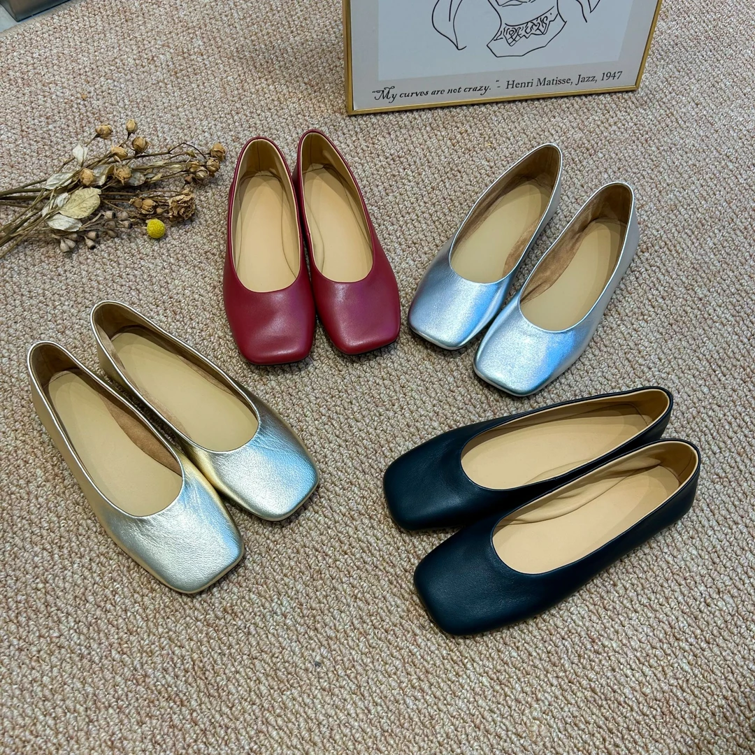 新款极简轻奢风女鞋方头超软真皮芭蕾舞鞋浅口单鞋女G5-1