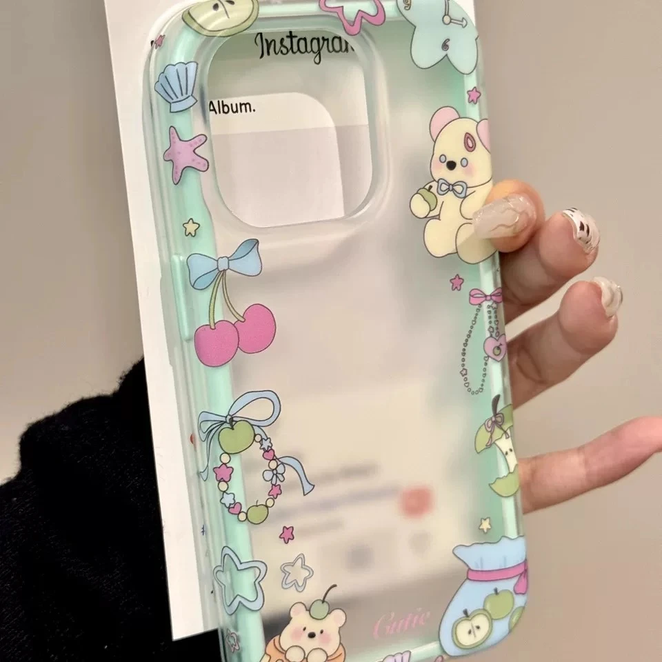 韩系可爱围边樱桃小熊适用iPhone13苹果16promax手机壳15promax14