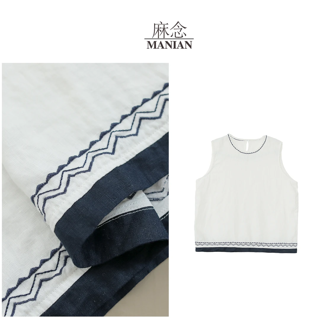 【麻念】衣长63-65 100%亚麻圆领马夹无袖坎肩女上衣M2587