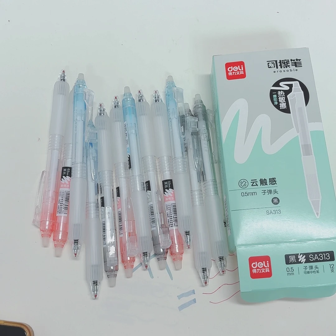 得力sa313热敏可擦黑色笔12支