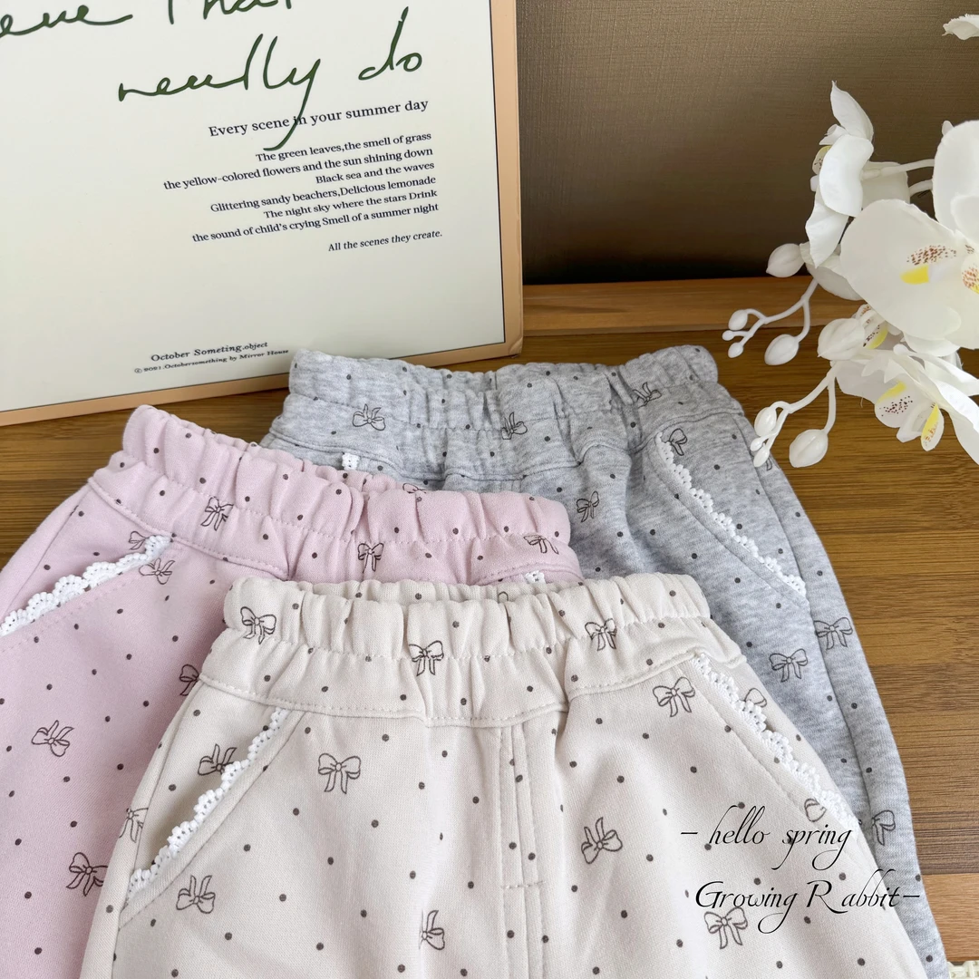 女童春季百搭休闲卫裤儿童印花宽松花边洋气裤子女宝宝外穿长裤子