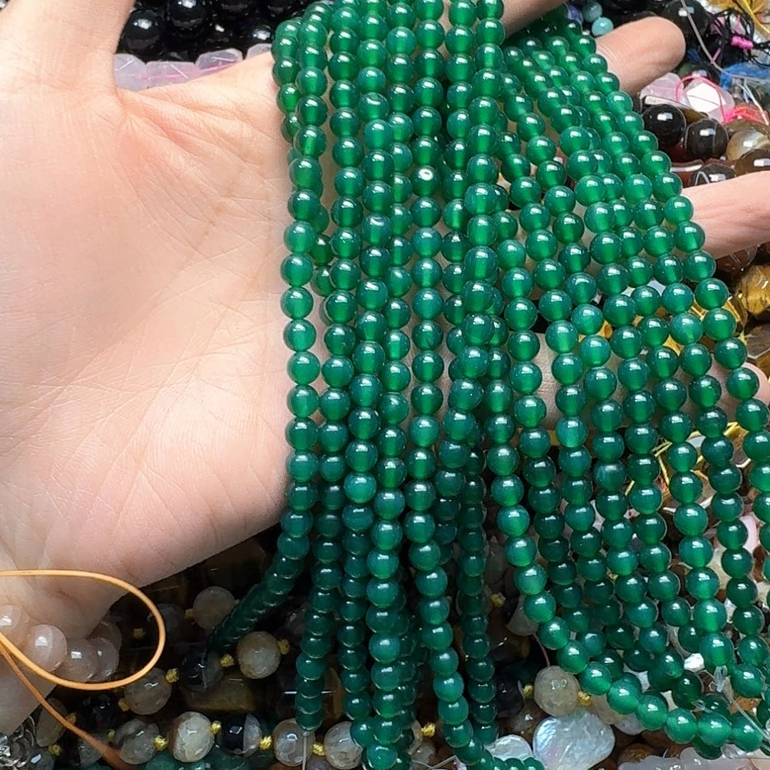 W***4玛瑙/玉髓未镶嵌珠宝半成品打包8条6mm绿玛瑙