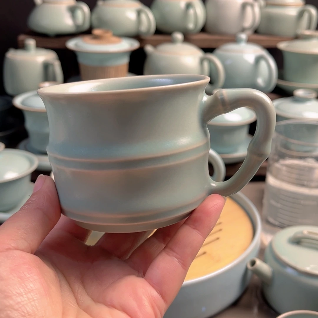 陶摆件瓷仿古釉竹节杯原矿