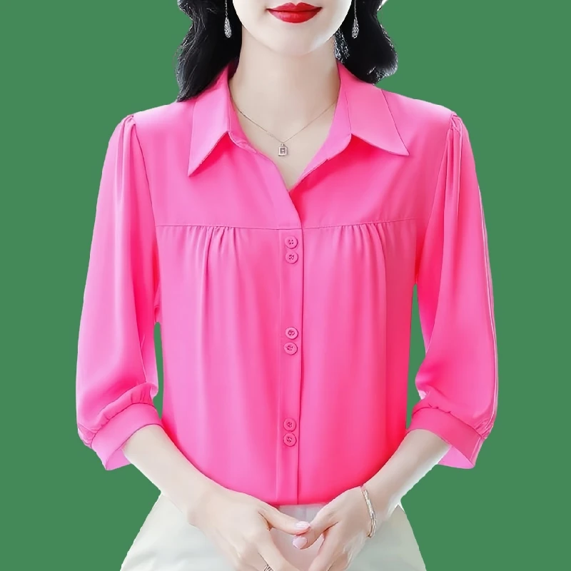 新款雪纺七分袖夏季时尚中老年女装时尚妈妈装洋气上衣气质小衫