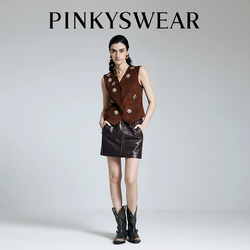 pinkyswear立体花复古翻领小香风时尚无袖西装马夹早春WT7600