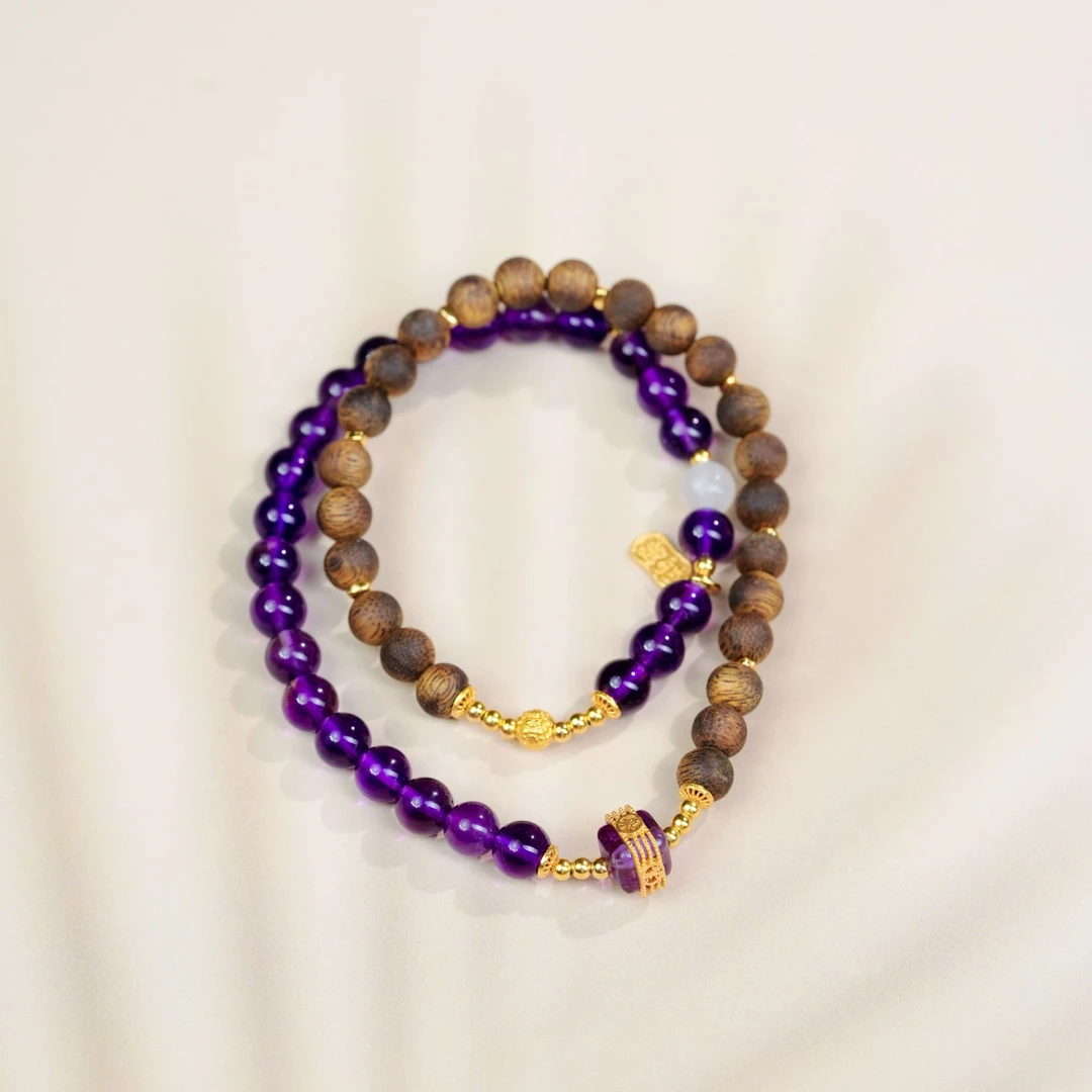 沉香沉香【紫瑞）棋楠0.6紫水晶0.6双圈手串（多样性发货其一）QNSQ-8