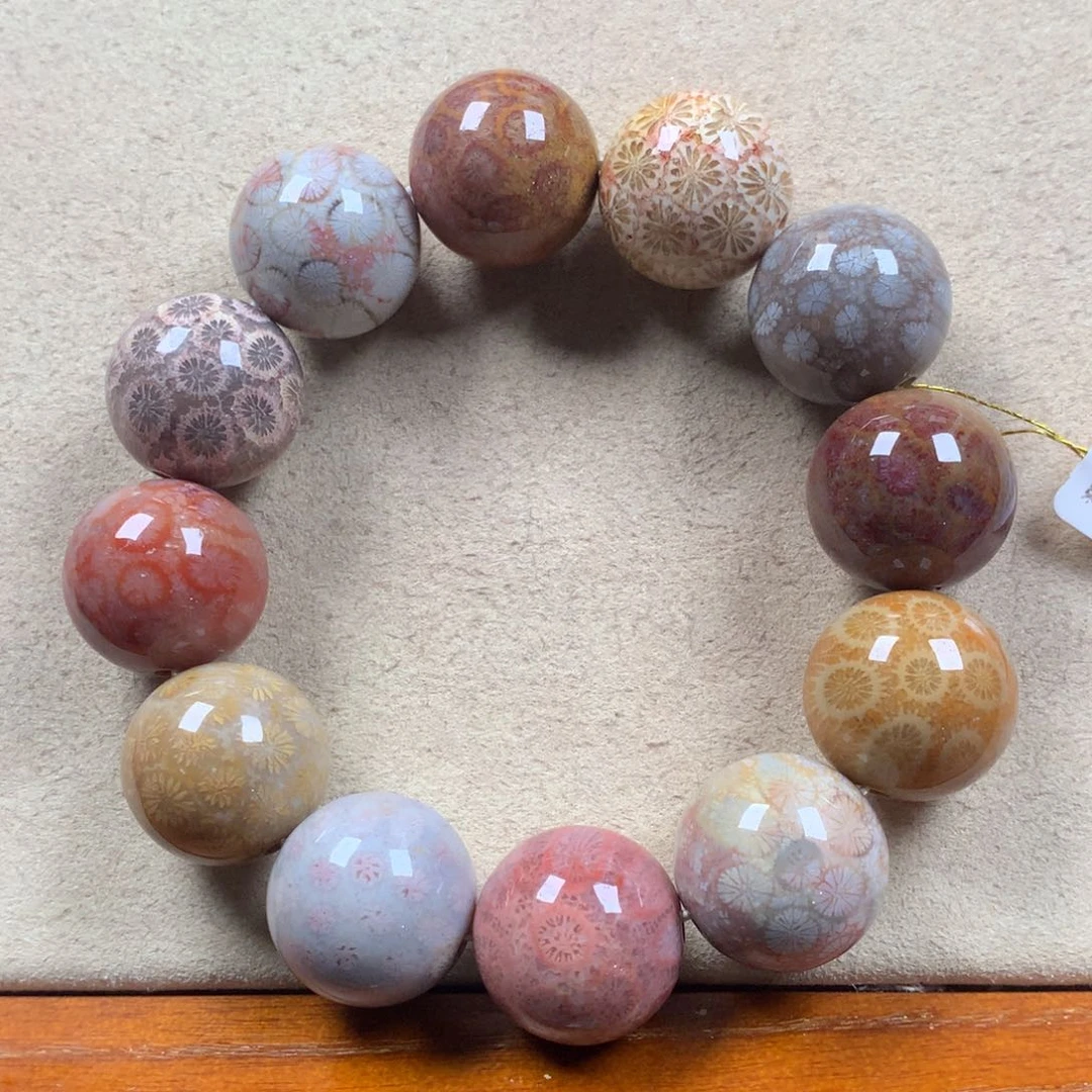 未镶嵌20mm手串1000/个。09硅化珊瑚（珊瑚玉）