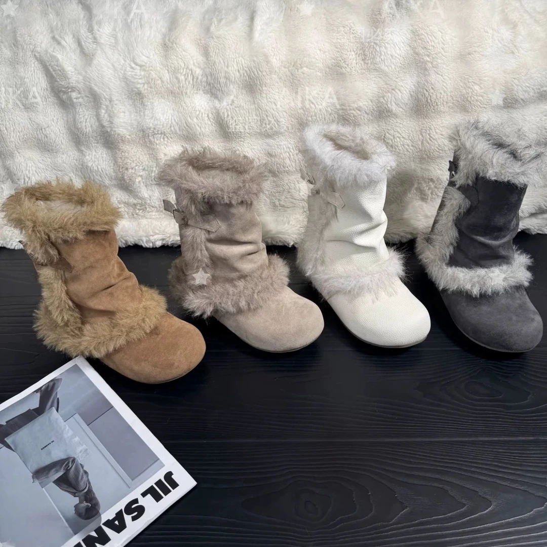 时尚雪地靴女加绒保暖靴子2026秋冬季新款绒面毛毛保暖舒适棉鞋女