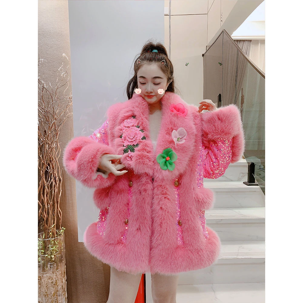 冬季宽松型潮牌女保暖加厚小草外套女