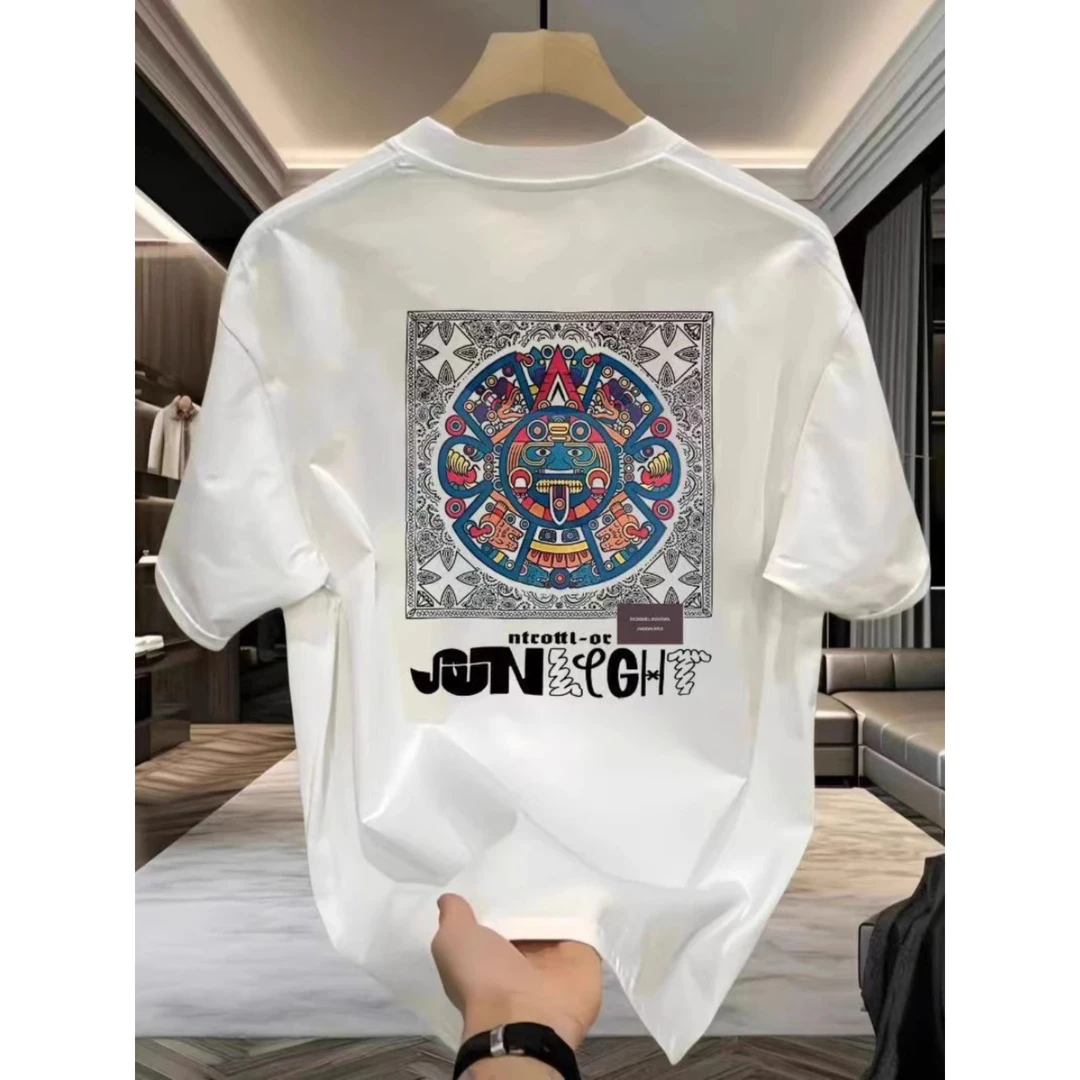 稻草人2025夏季新款男士百搭短袖纯棉休闲时尚印花圆领T恤潮流ins