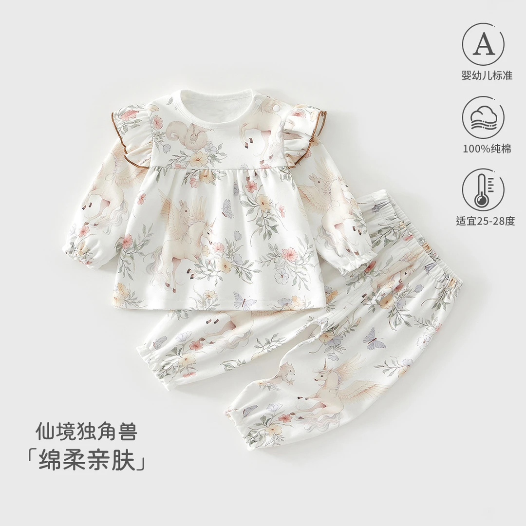 宝宝分体套装秋季纯棉家居服婴幼儿长袖长裤睡衣新生儿洋气童套装