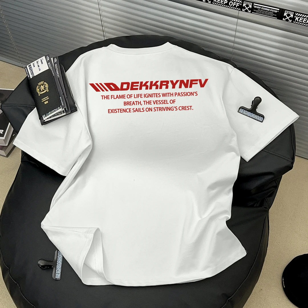 Dekkry夏季宽松圆领纯棉潮牌美式复古字母简约短袖t恤男女同款