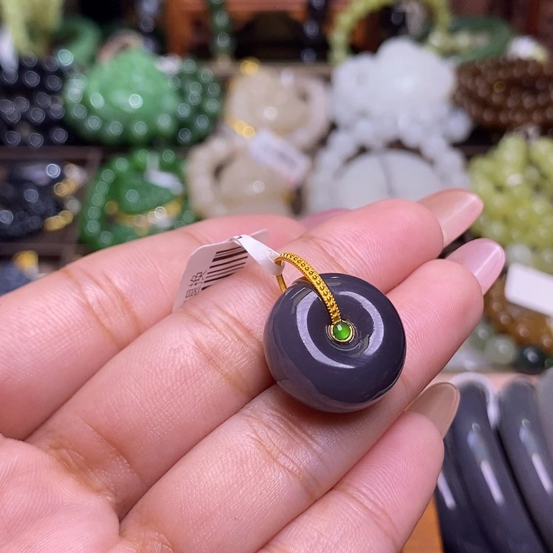 手链未镶嵌和田玉烟紫老料金镶平安扣