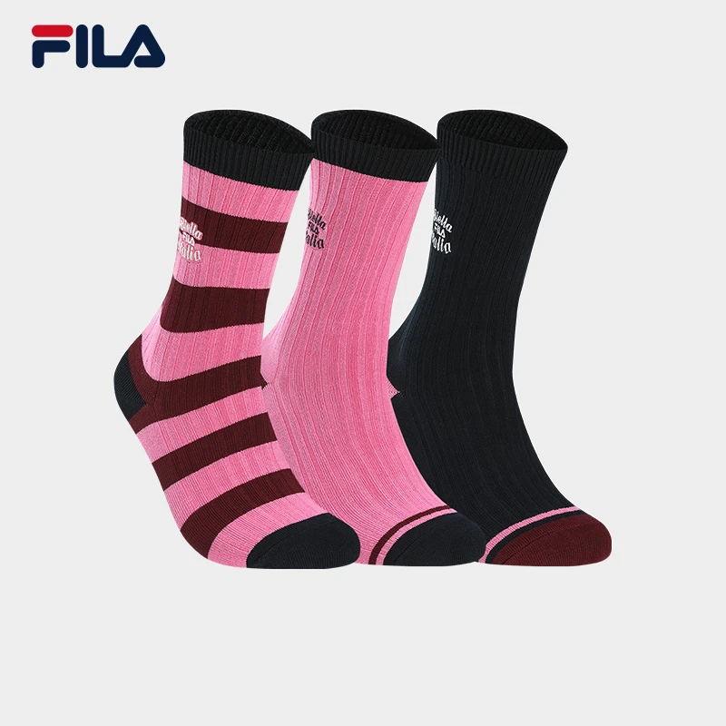 Fila/斐乐女袜【高腰袜套装】2025春季新款俏皮运动袜长筒袜3双装