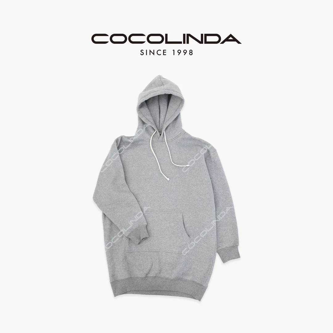 COCOLINDA | 棉质男女CP加绒超轻套头抽绳加长版连帽卫衣H5341