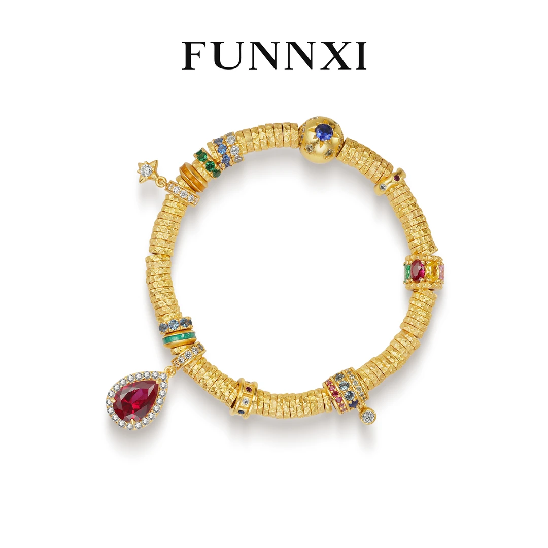 FUNNXI 培育红宝石【星星盘缠】培育红宝石 金色盘缠手链