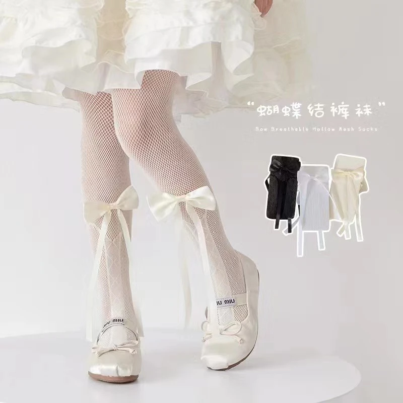 女童夏季薄款白色连裤袜公主洛丽塔高弹网眼防蚊袜儿童超薄打底袜