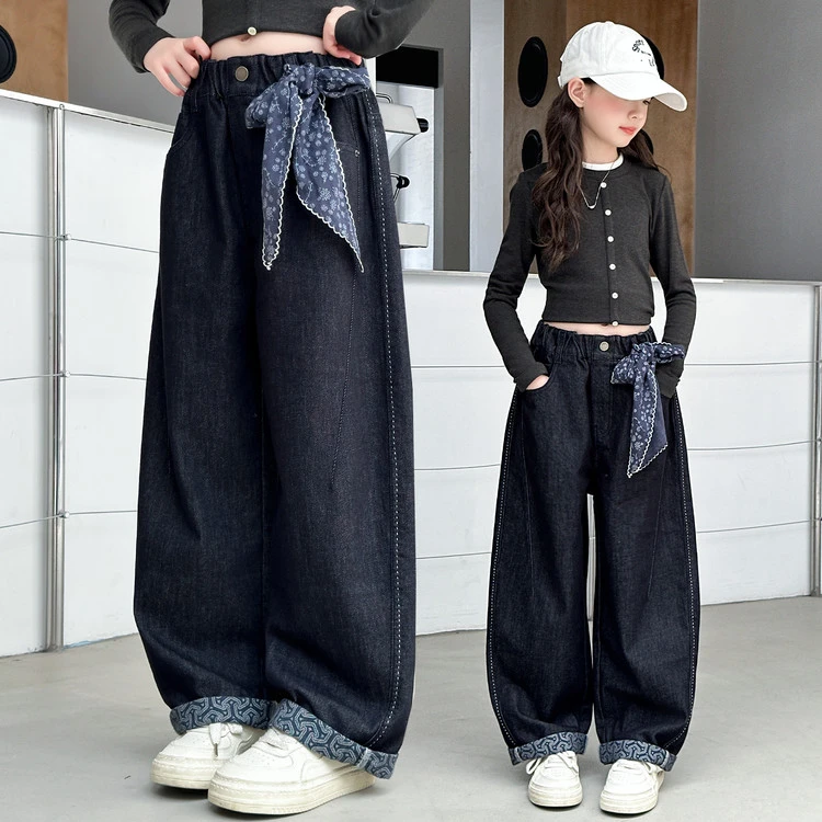 女童裤子春秋款2025新款洋气童装小女孩阔腿裤秋季长裤儿童牛仔裤