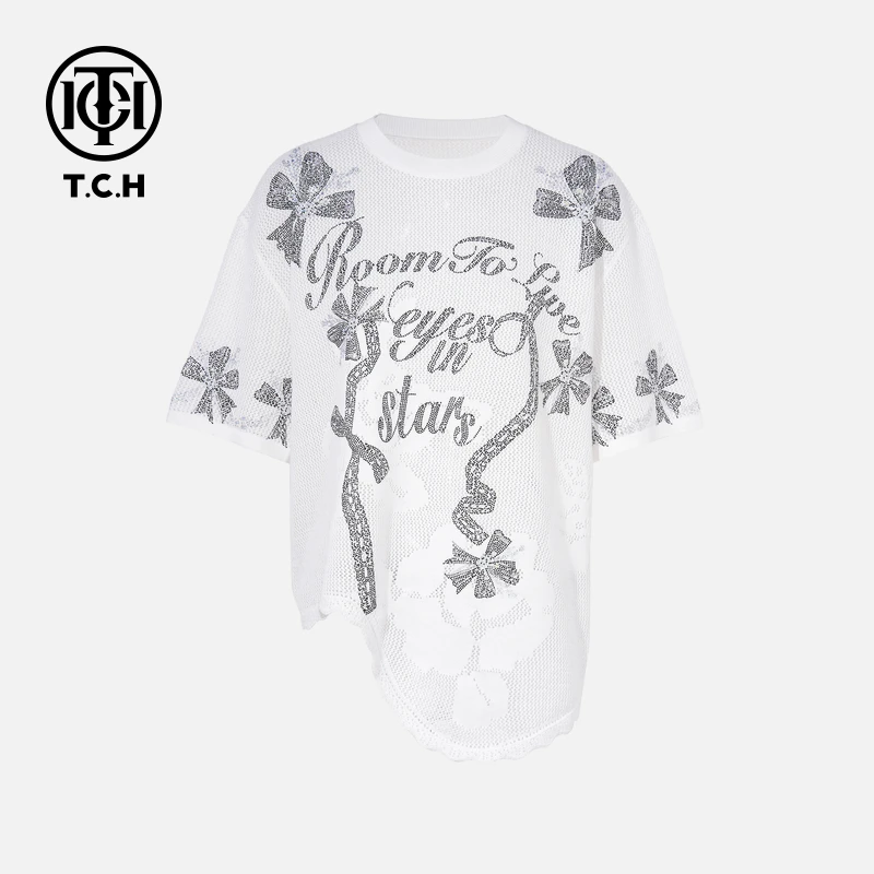 TCH私服烫钻工艺时尚休闲百搭气质针织T恤女T75C09E5008轻奢tch