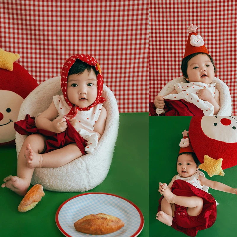 儿童摄影复古卡通主题宝宝百天照周岁照拍照服装小红帽拍照道具