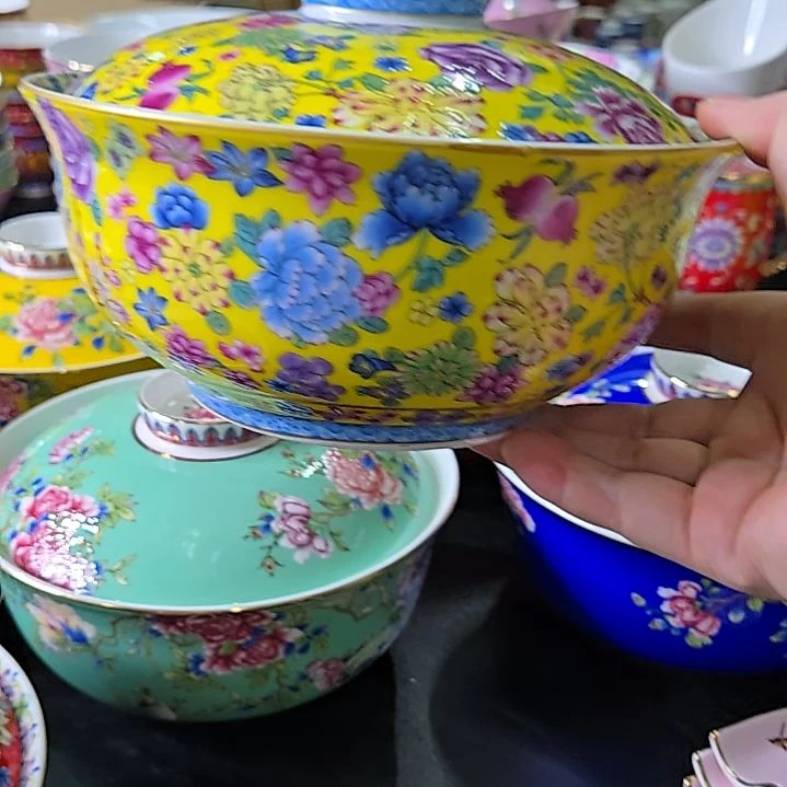 瓷片微瑕珐琅彩万花糖罐一个666666