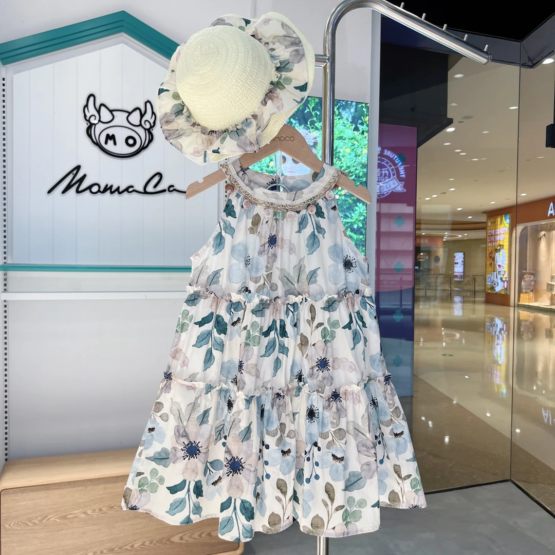MOMOCO女童夏季儿童新款韩系花朵艺术挂脖连衣裙77630470132