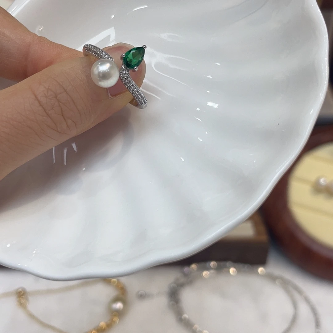 戒指海水珍珠银S925镶嵌