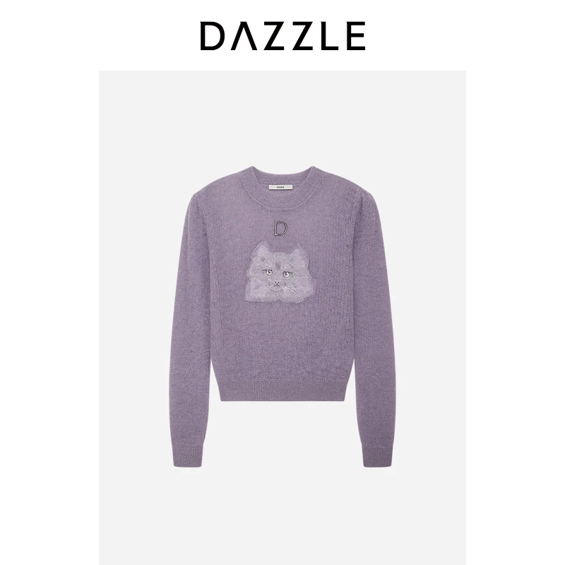 DAZZLE地素毛针织衫马海毛猫咪绣花针织套头衫2I1E418