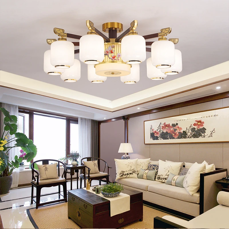 新中式吊灯铜加木客厅卧室中国风中式灯具