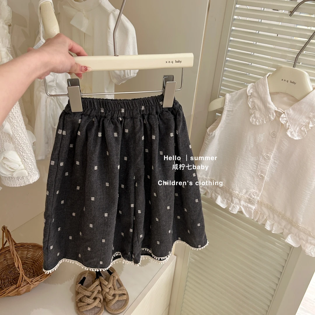 现【咸柠七】女童夏季背心套装2025新款无袖衬衫上衣宝宝洋气阔腿裤