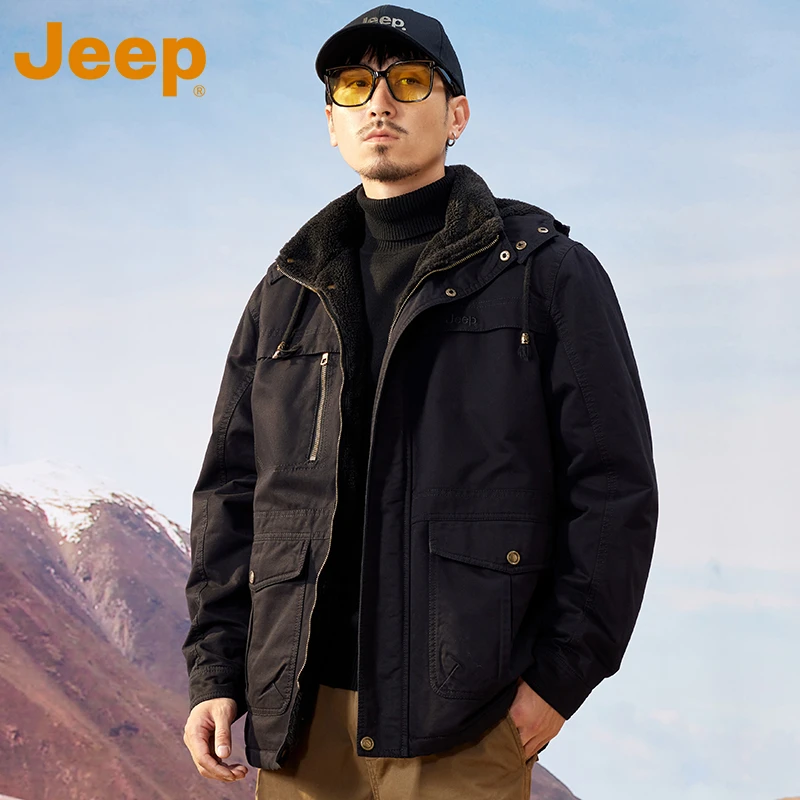 JEEP吉普纯棉保暖夹克外套男2025冬季新款登山运动休闲上衣服男生
