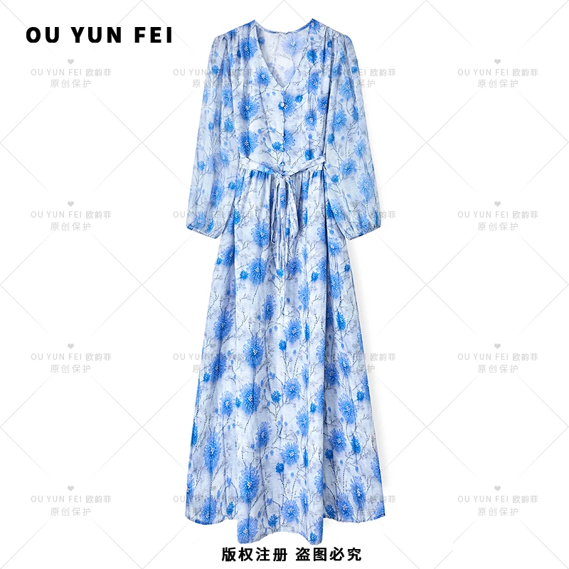 高级感连衣裙女新款气质显瘦穿搭时尚洋气印花长裙AY1150