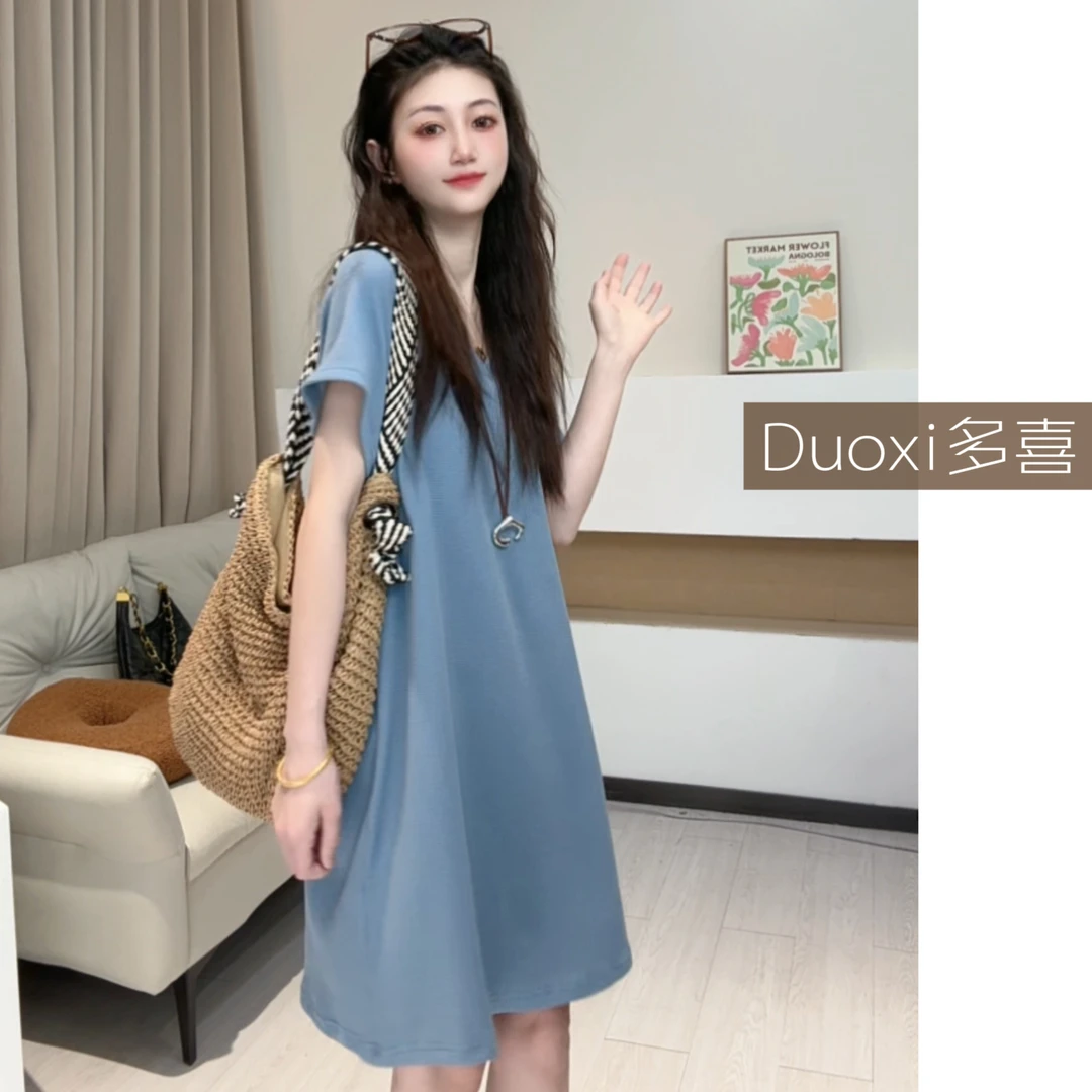 【多喜Duoxi】"松弛感"H001纸片人V领连衣裙夏季新款华夫格休闲裙5