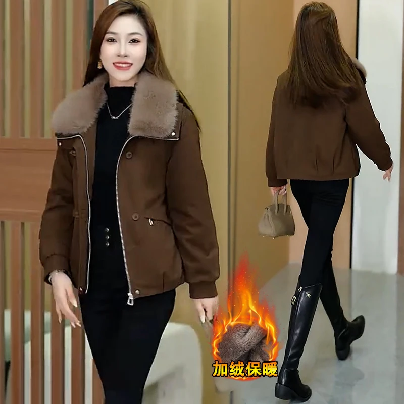 时尚加绒加厚保暖短款派克服女2025冬季新款复古显瘦减龄休闲外套