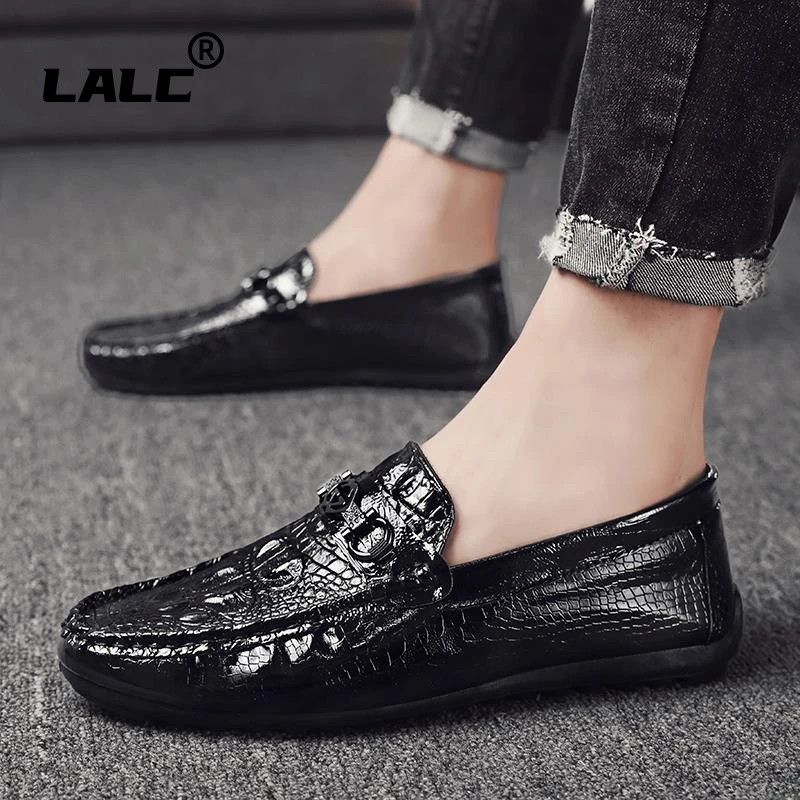 夏季豆豆鞋懒人一脚蹬社会精神小伙皮鞋条纹休闲百搭黑色潮鞋透气