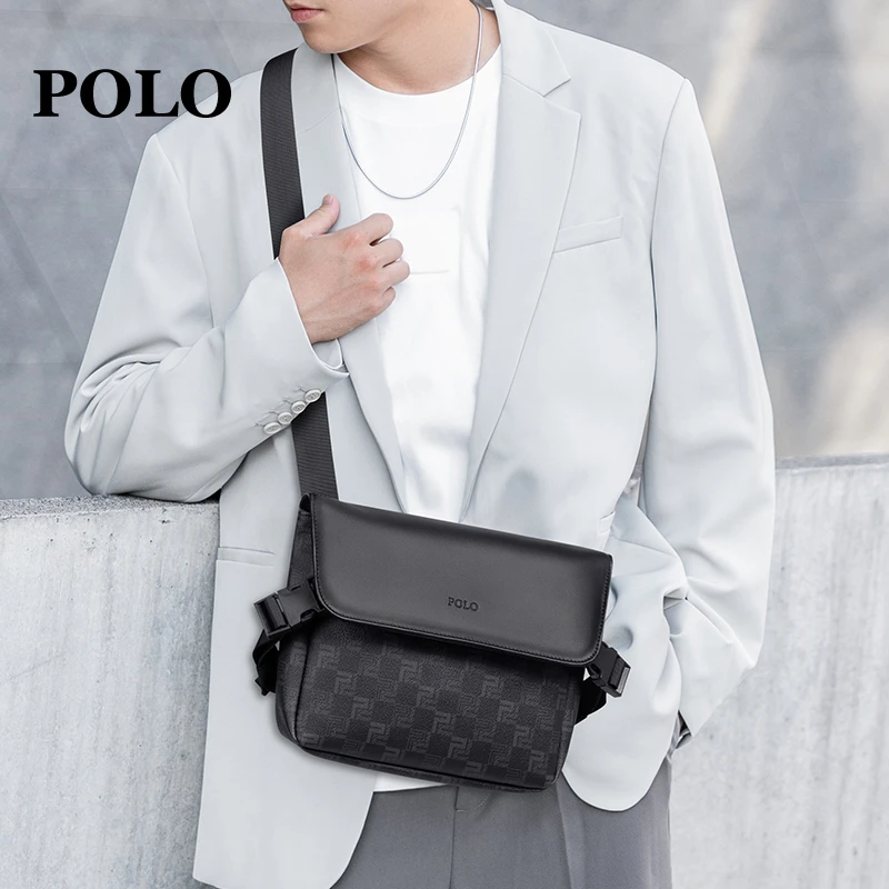 POLO时尚休闲单肩包简约潮流斜挎包青年百搭格子商务韩版男士包包
