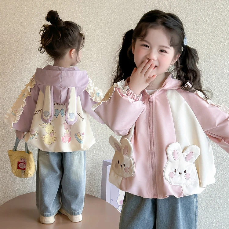 女小童卡通外套春秋款新款女宝宝洋气风衣春装小女孩韩版冲锋衣潮