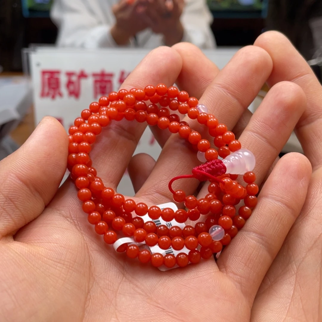 南红玛瑙柿子红多圈4mm未镶嵌迷**愣24128-3