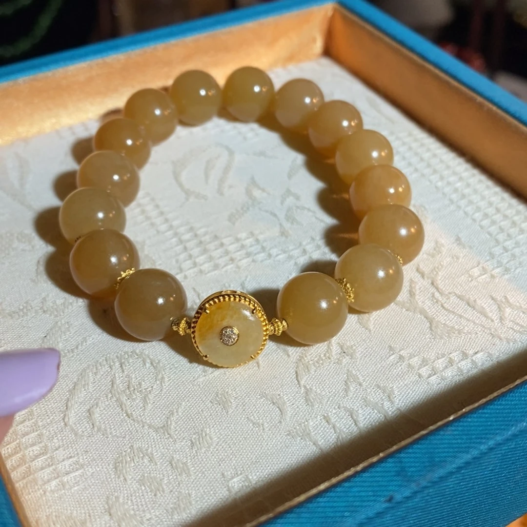 和田玉（糖玉）项链18K金镶嵌