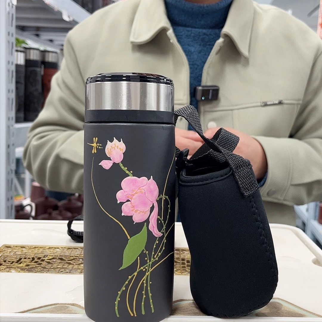 茶杯紫砂小巧荷花带长杯套