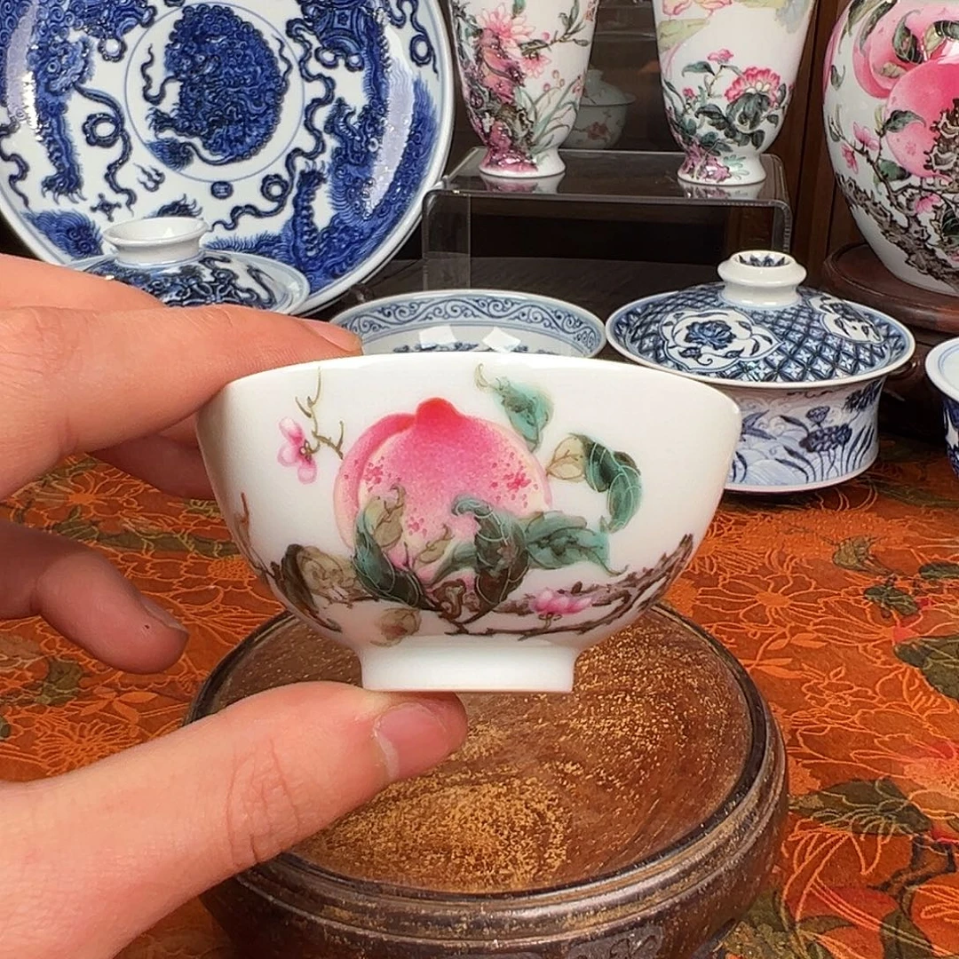 杯子瓷钟新春寿桃鸡心杯