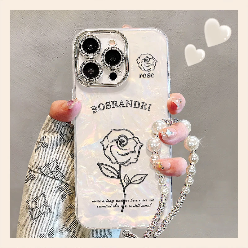 镂空玫瑰适用苹果15华为vivo/oppo小米iPhone16精孔贝壳纹手机壳