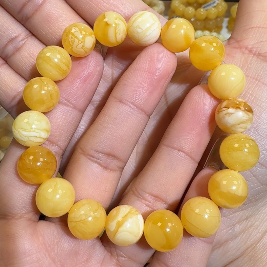 琥珀未镶嵌珠宝奇石12m焦皮多宝圆珠手串16.9