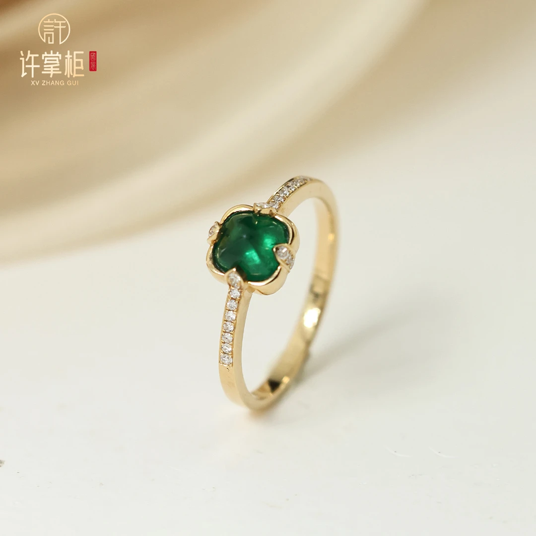 许掌柜｜18K金镶天然祖母绿糖塔戒指手饰配饰手饰时尚个性精美气质