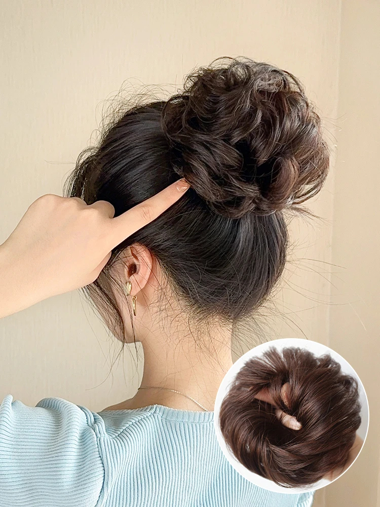 假发发圈丸子头盘发后脑勺发包仿真发蓬松花苞头新娘低丸子卷发圈